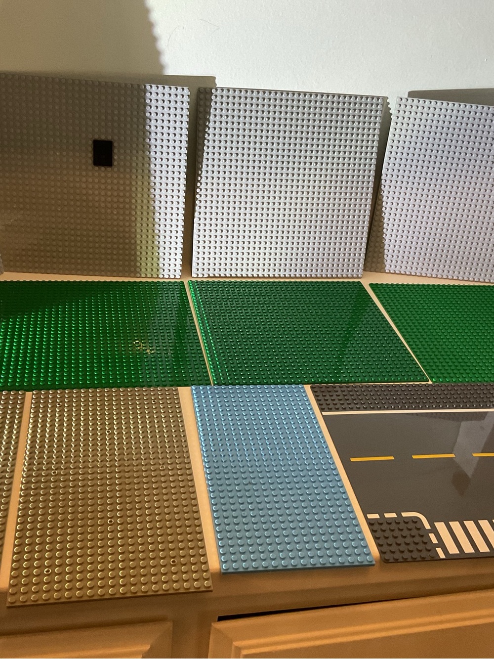 12 pc lot of Lego compatible base plates gray, green, blue, street/road